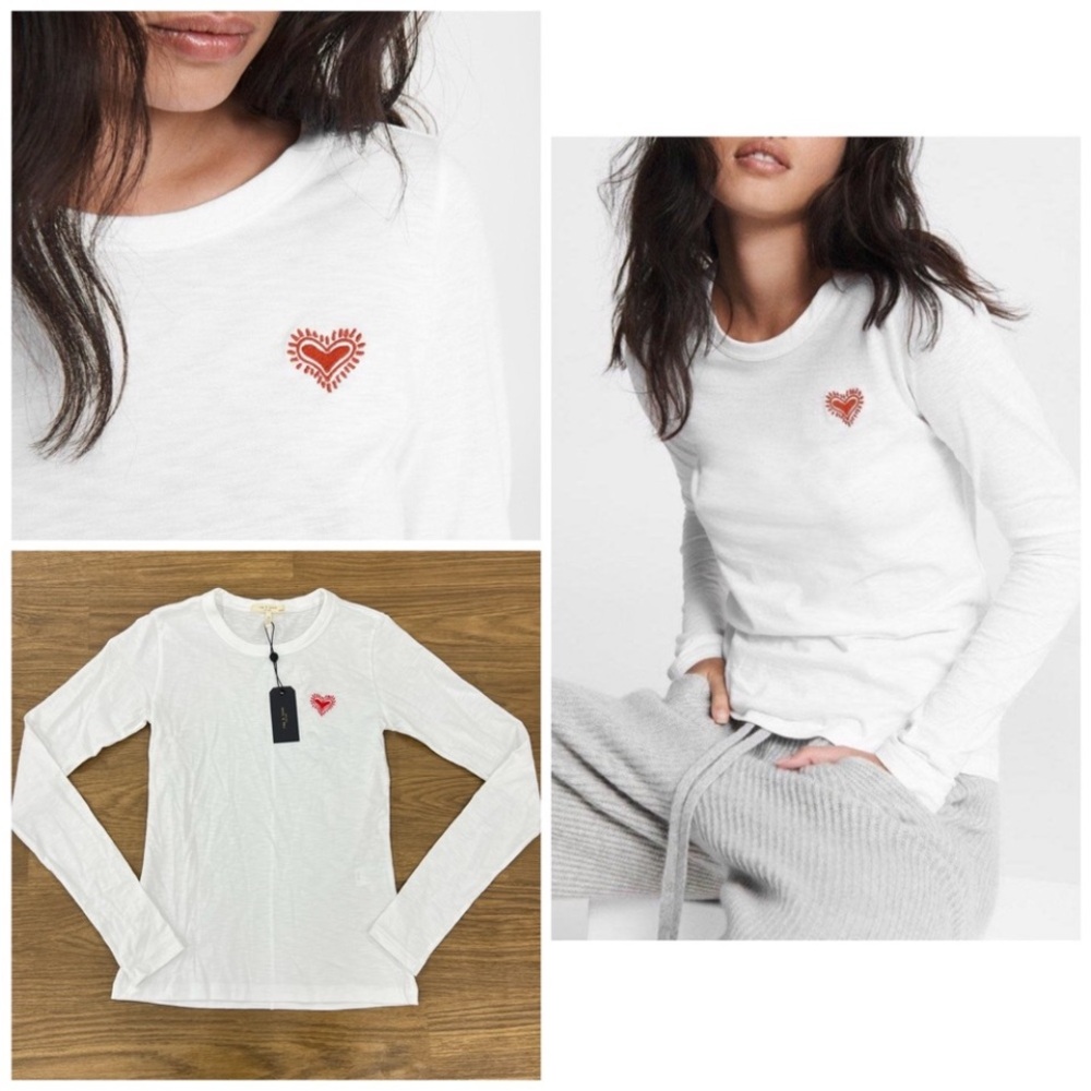 NWT ❤️ RAG & BONE EMBROIDERED HEART LONG SLEEV TEE